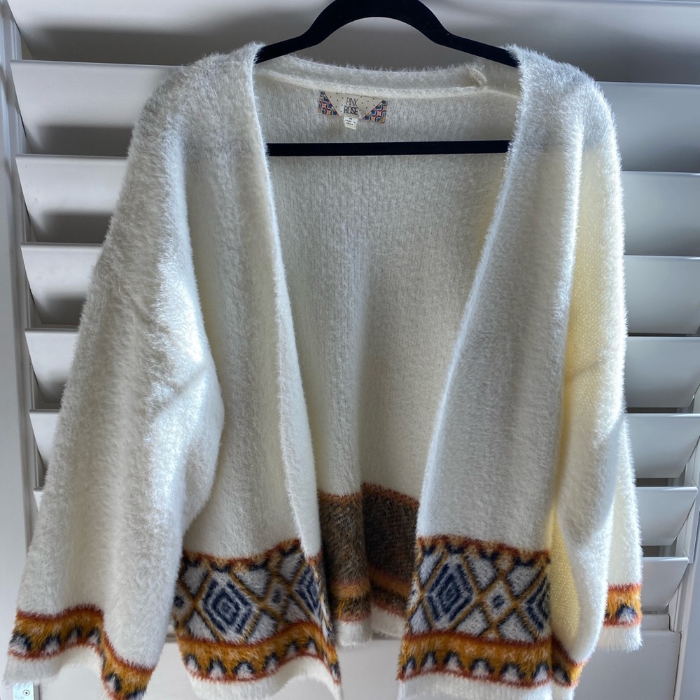 Pink Rose Aztec Pattern Fuzzy Sweater